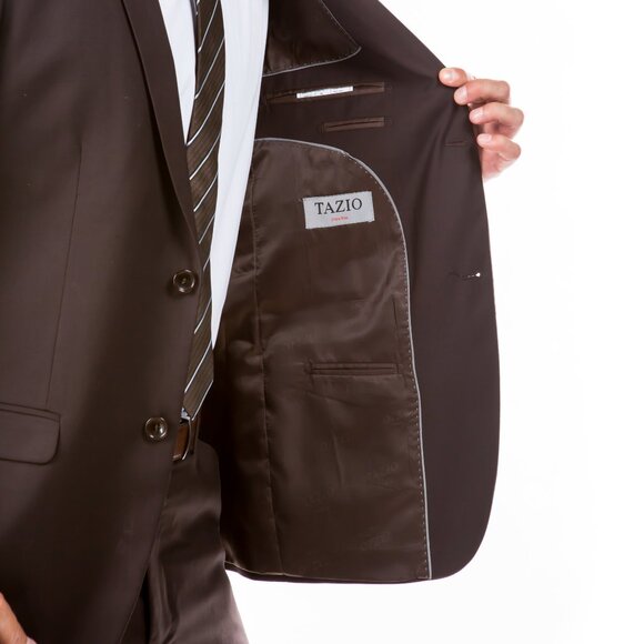 Solid Chocolate 2 Piece Slim Fit Tazzio Men's Suit - Picture 4 of 5